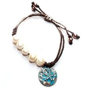 Natural pearl friendship bracelet sand dollar charm boho beachy